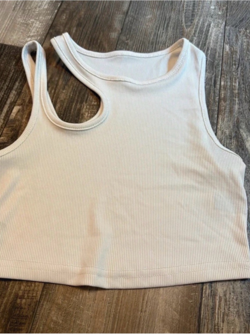 SHEIN Cream Asymmetric Ribbed Crop Top